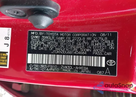 2011 Toyota Prius Two from USA, damaged, VIN JTDKN3DU6B1404684